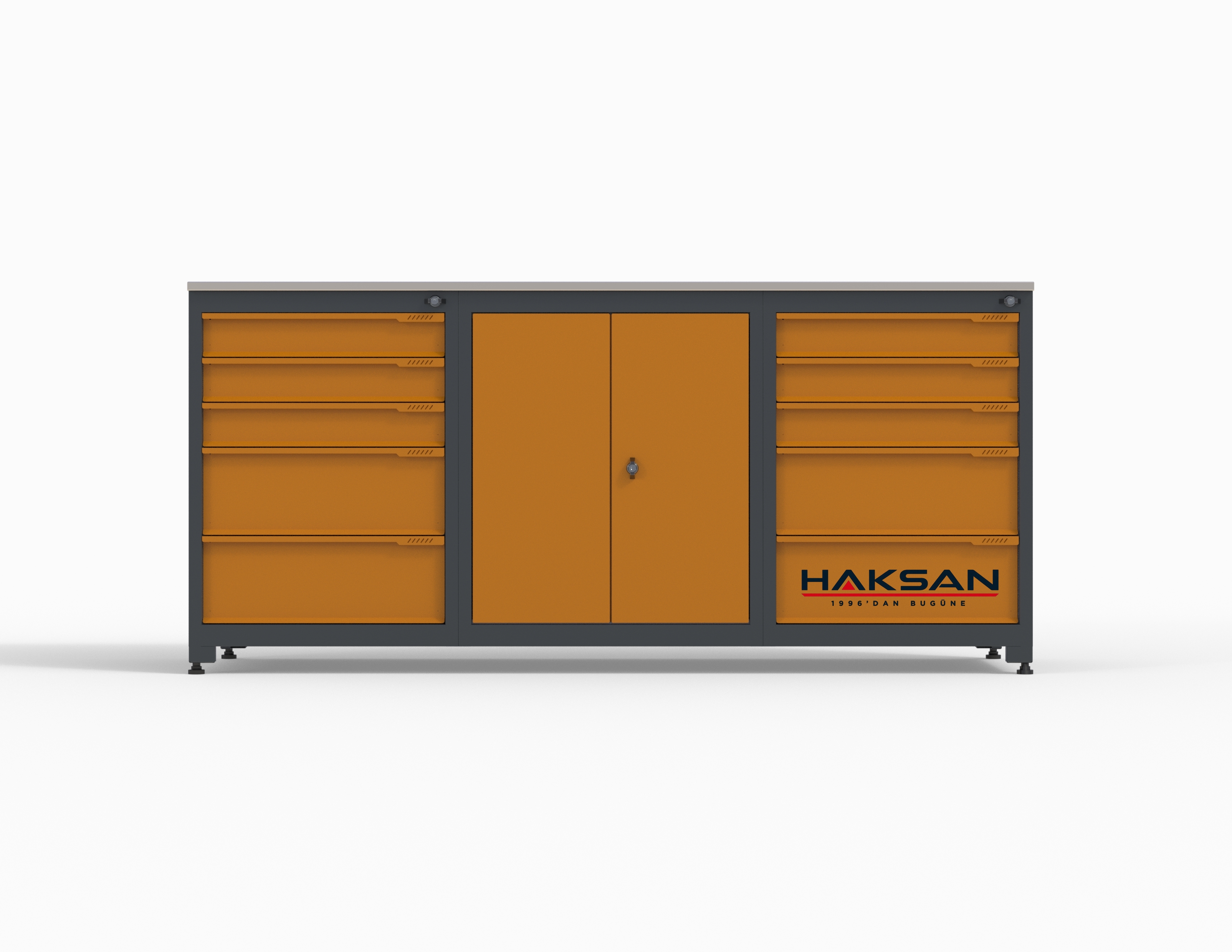2 Metre  10 Çekmeceli Dolaplı Çalışma Tezgahı  (Antrasit-Sarı)