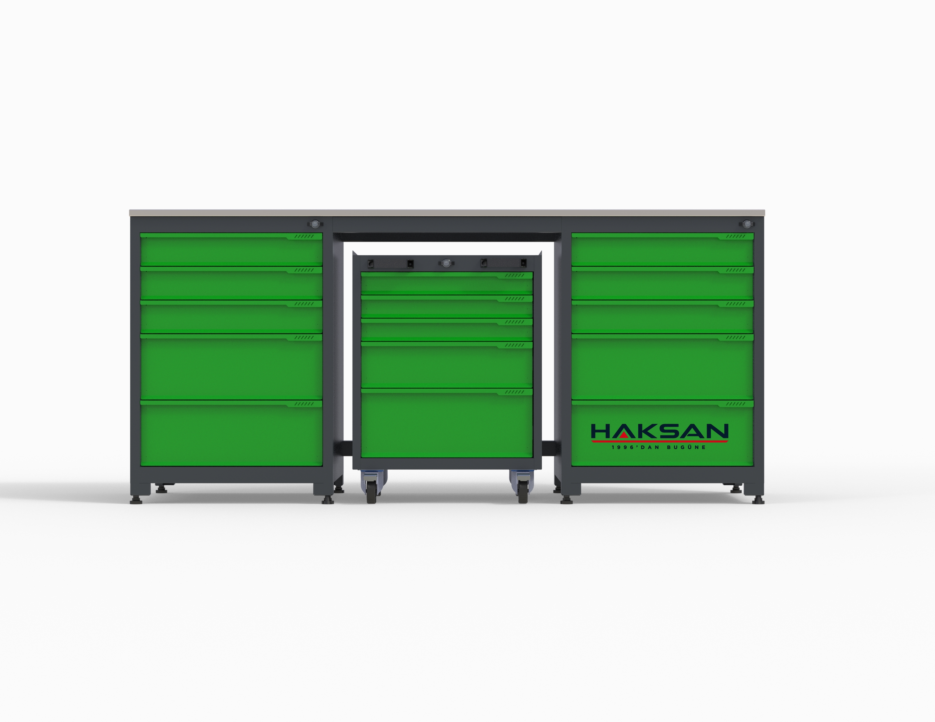2 Metre 10 Çekmeceli Takım Arabalı Çalışma Tezgahı (Antrasit-Yeşil)