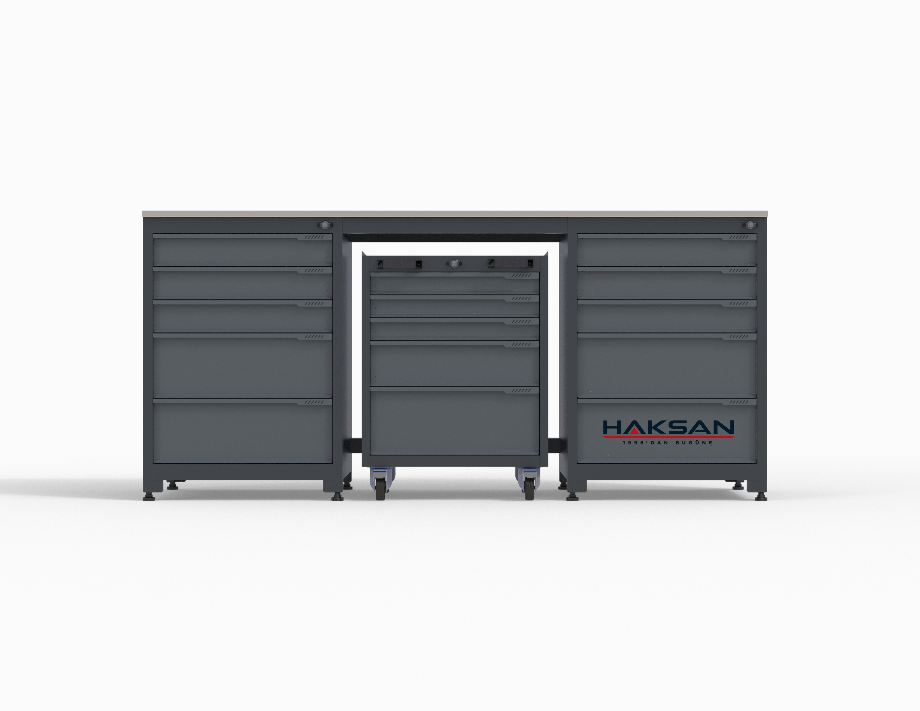 2 Metre 10 Çekmeceli Takım Arabalı Çalışma Tezgahı (Antrasit-Gri)